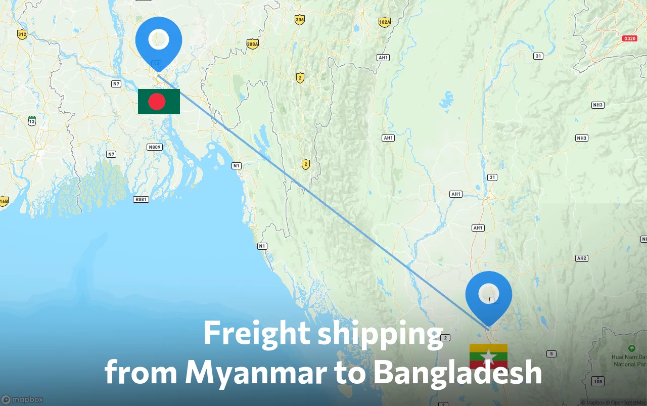 Shipping route from Myanmar to Bangladesh