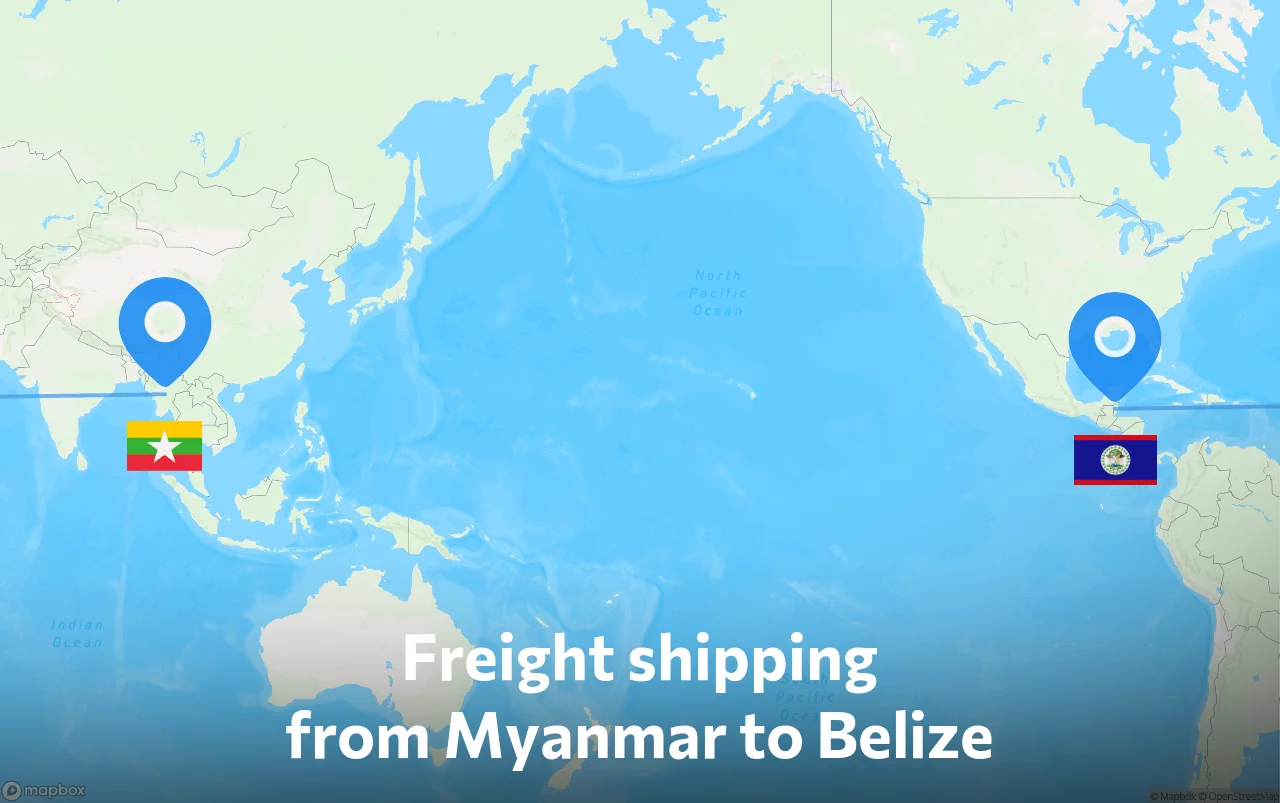 Shipping route from Myanmar to Belize