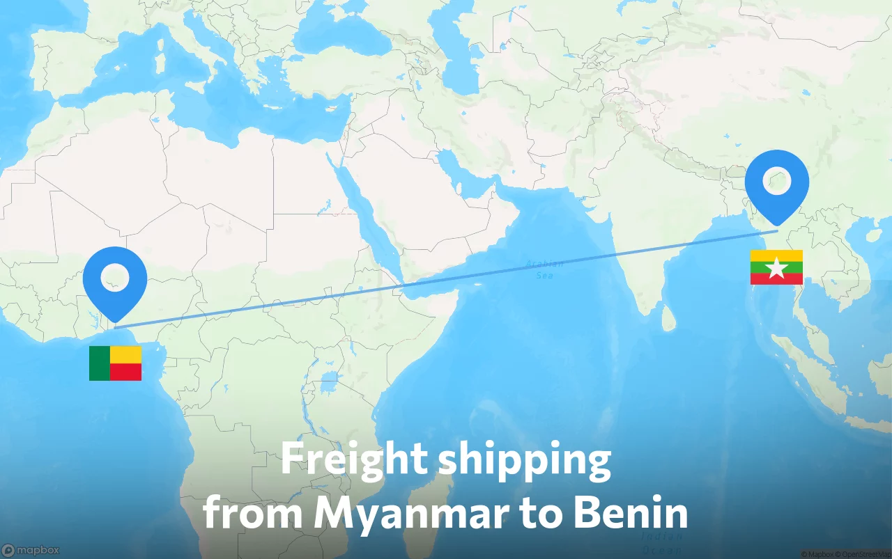 Shipping route from Myanmar to Benin