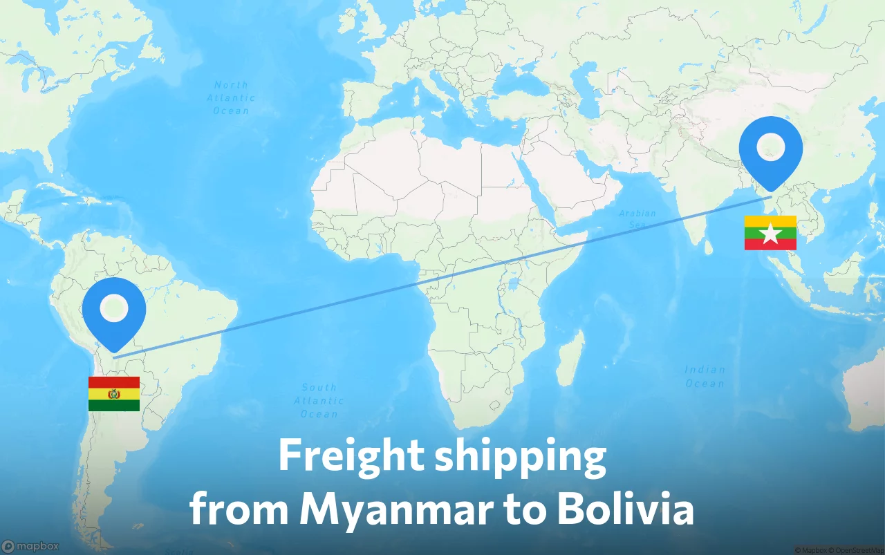 Shipping route from Myanmar to Bolivia