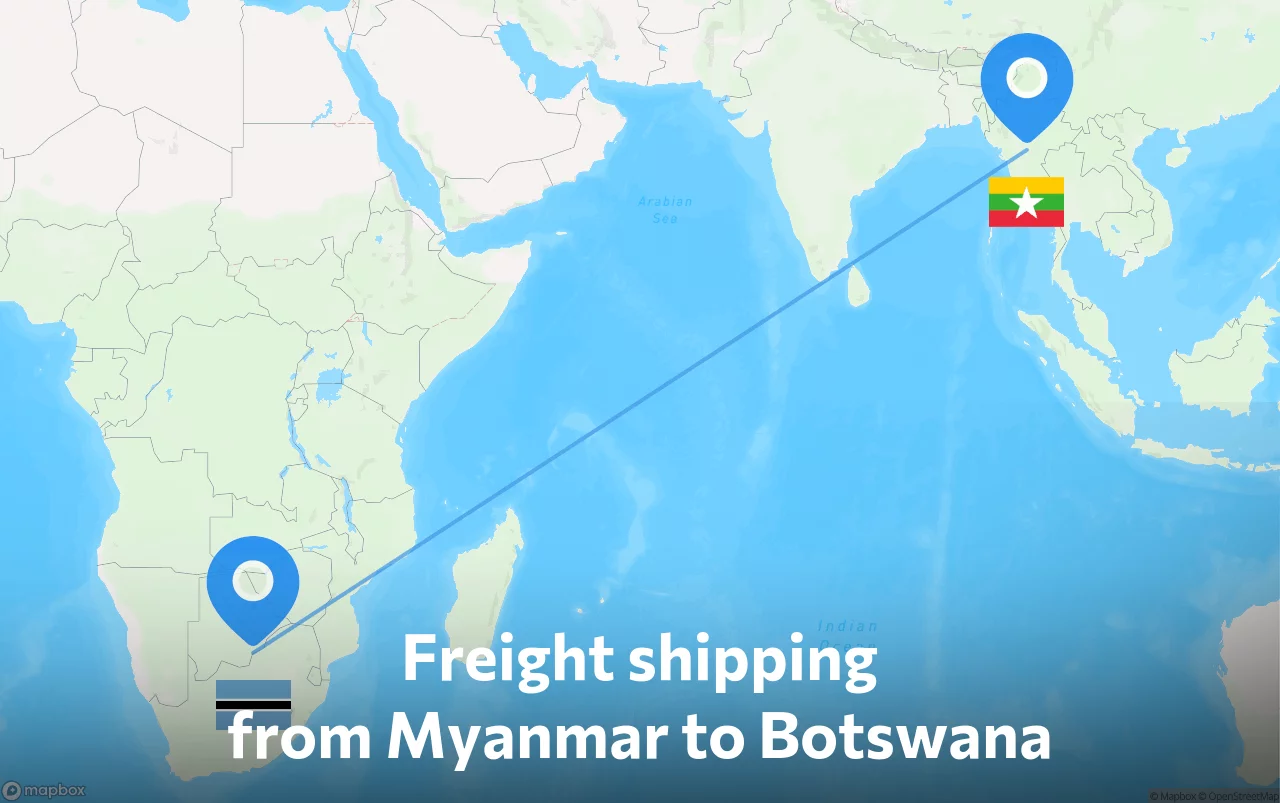 Shipping route from Myanmar to Botswana