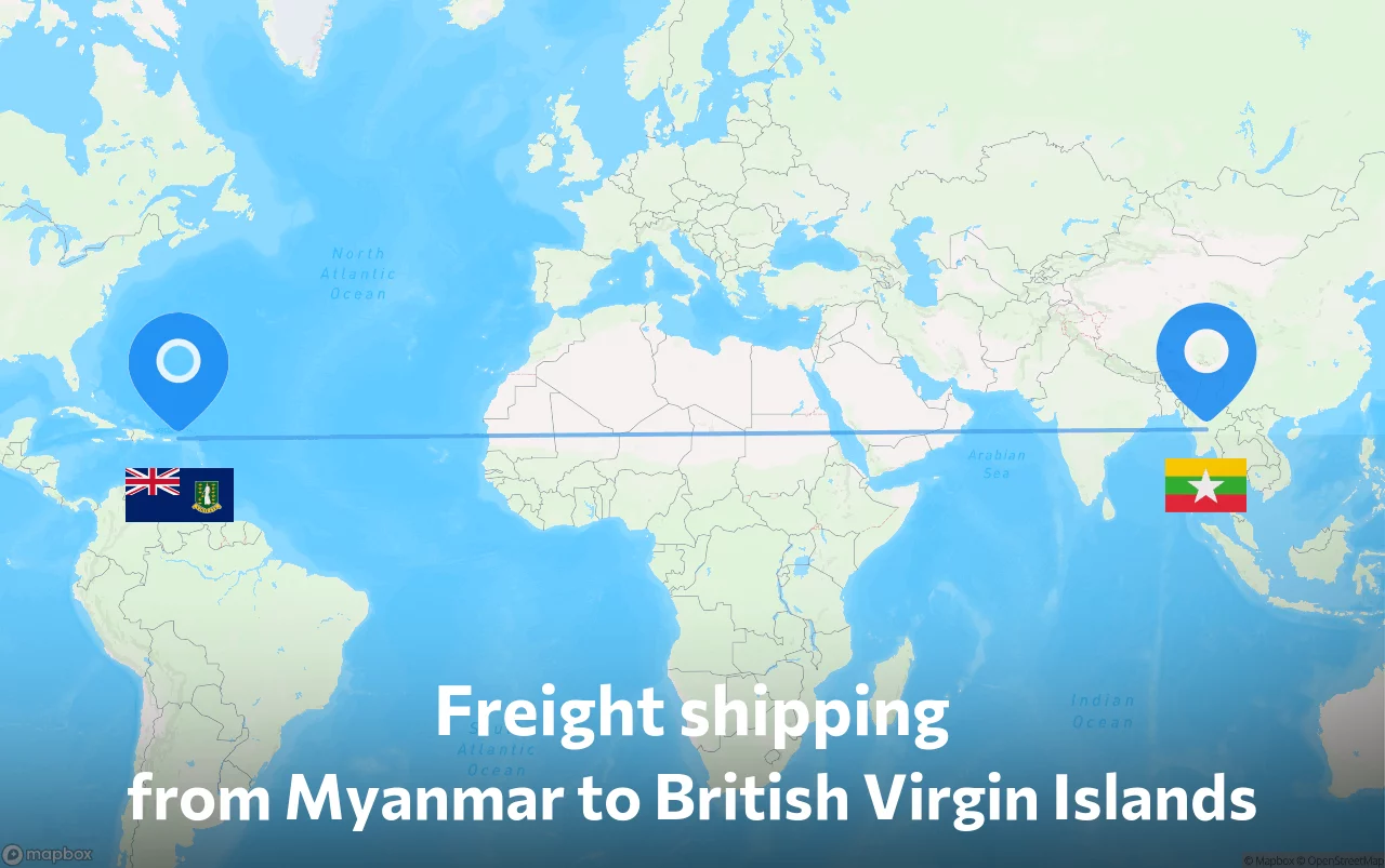Shipping route from Myanmar to British Virgin Islands