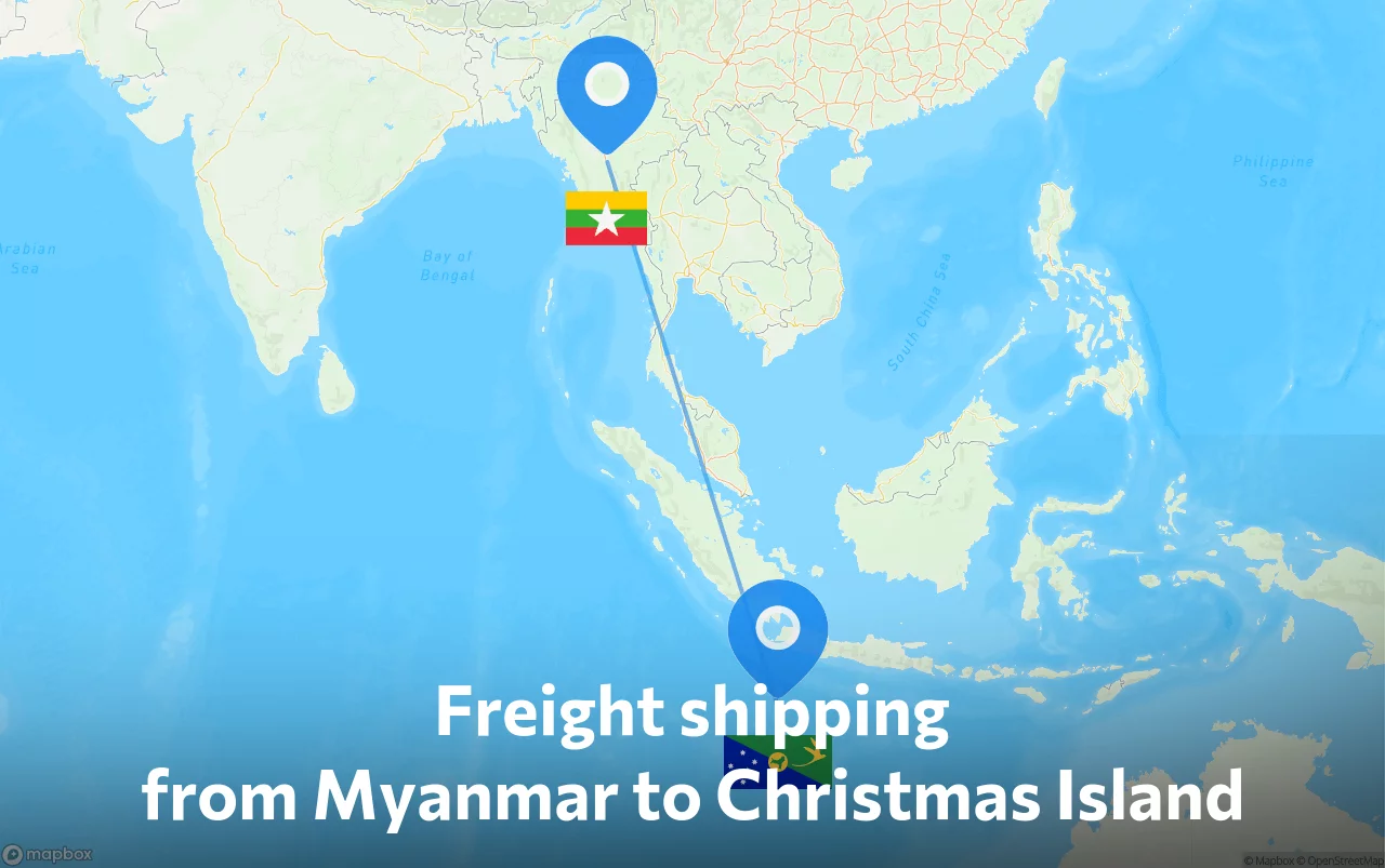 Shipping route from Myanmar to Christmas Island