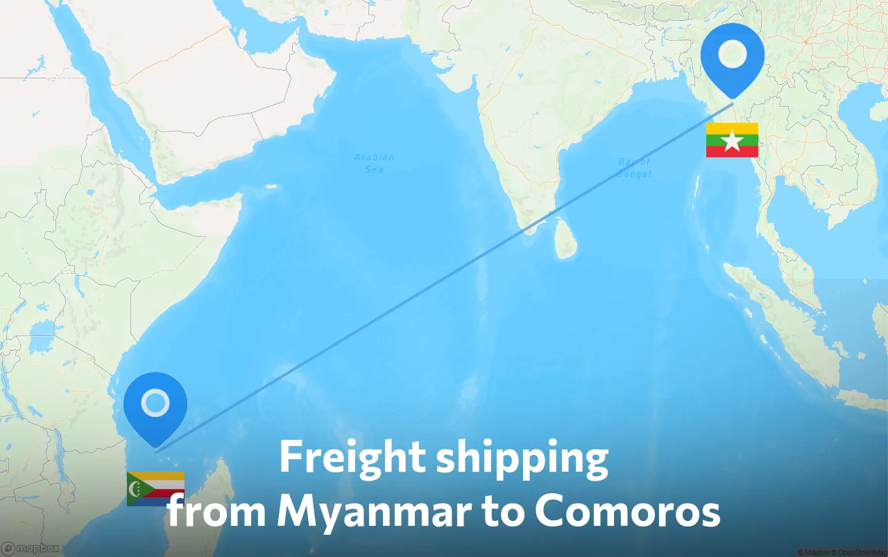 Shipping route from Myanmar to Comoros