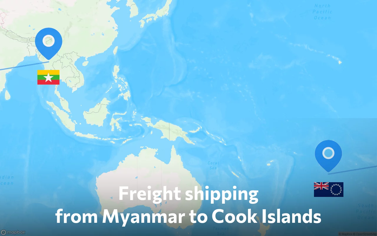 Shipping route from Myanmar to Cook Islands