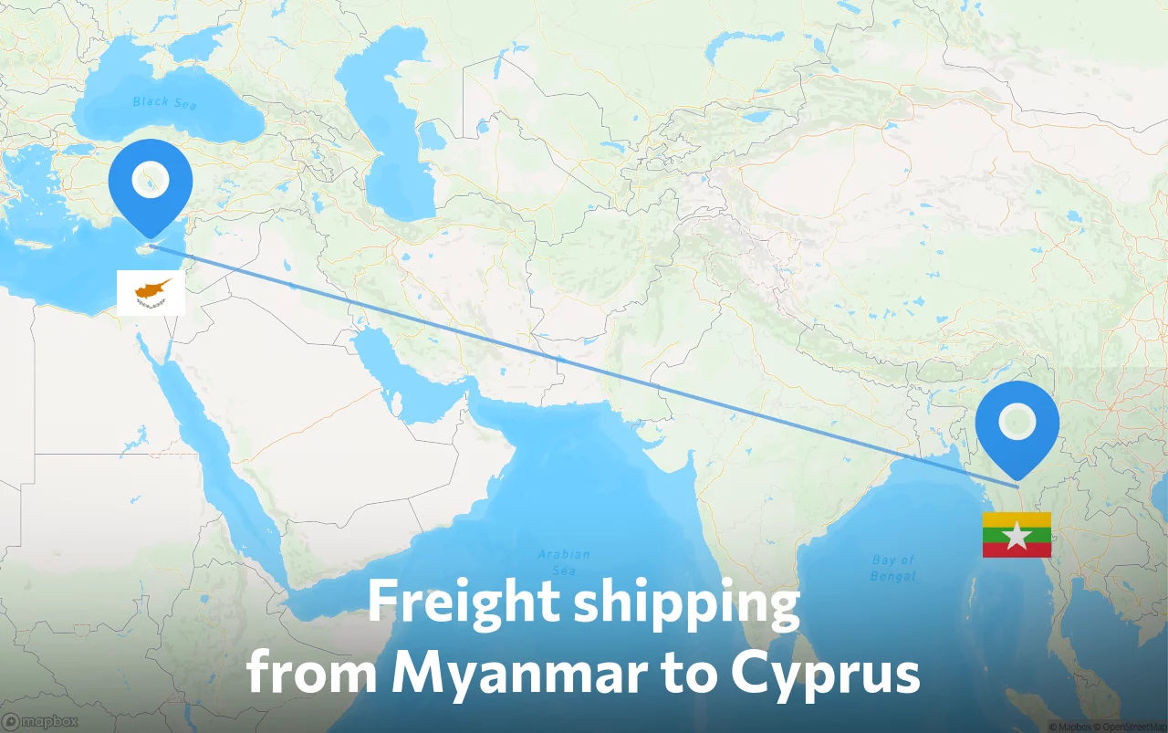 Shipping route from Myanmar to Cyprus