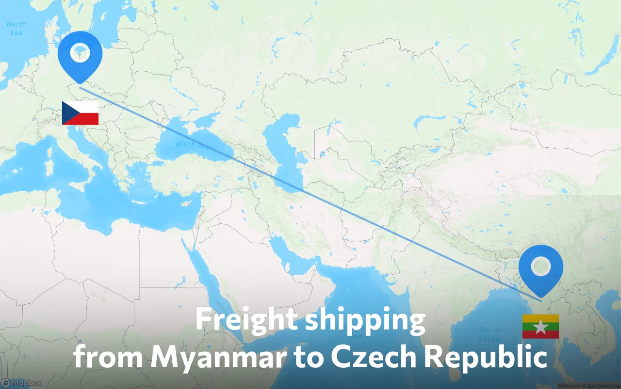 Shipping route from Myanmar to Czech Republic