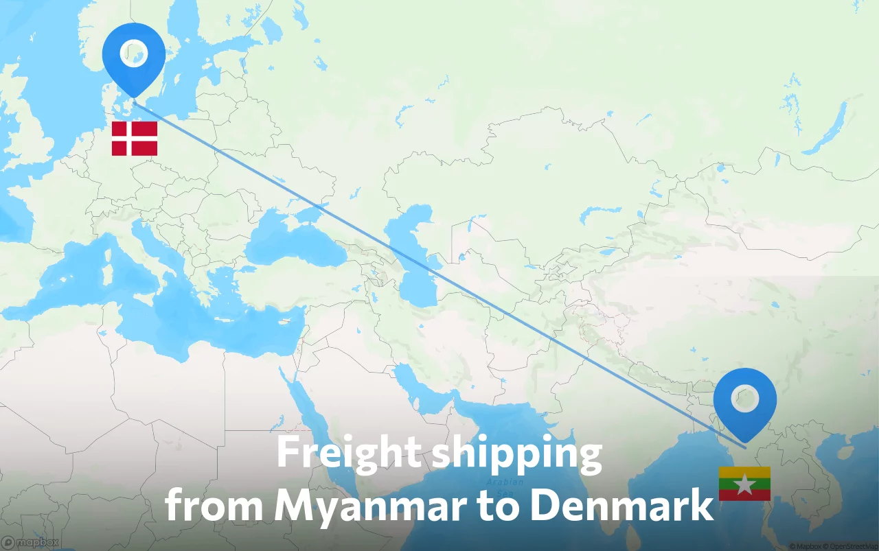 Shipping route from Myanmar to Denmark