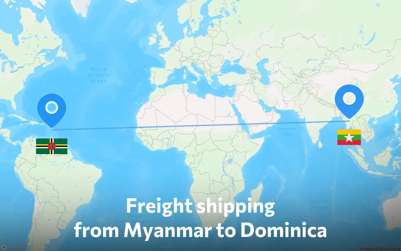 Shipping route from Myanmar to Dominica