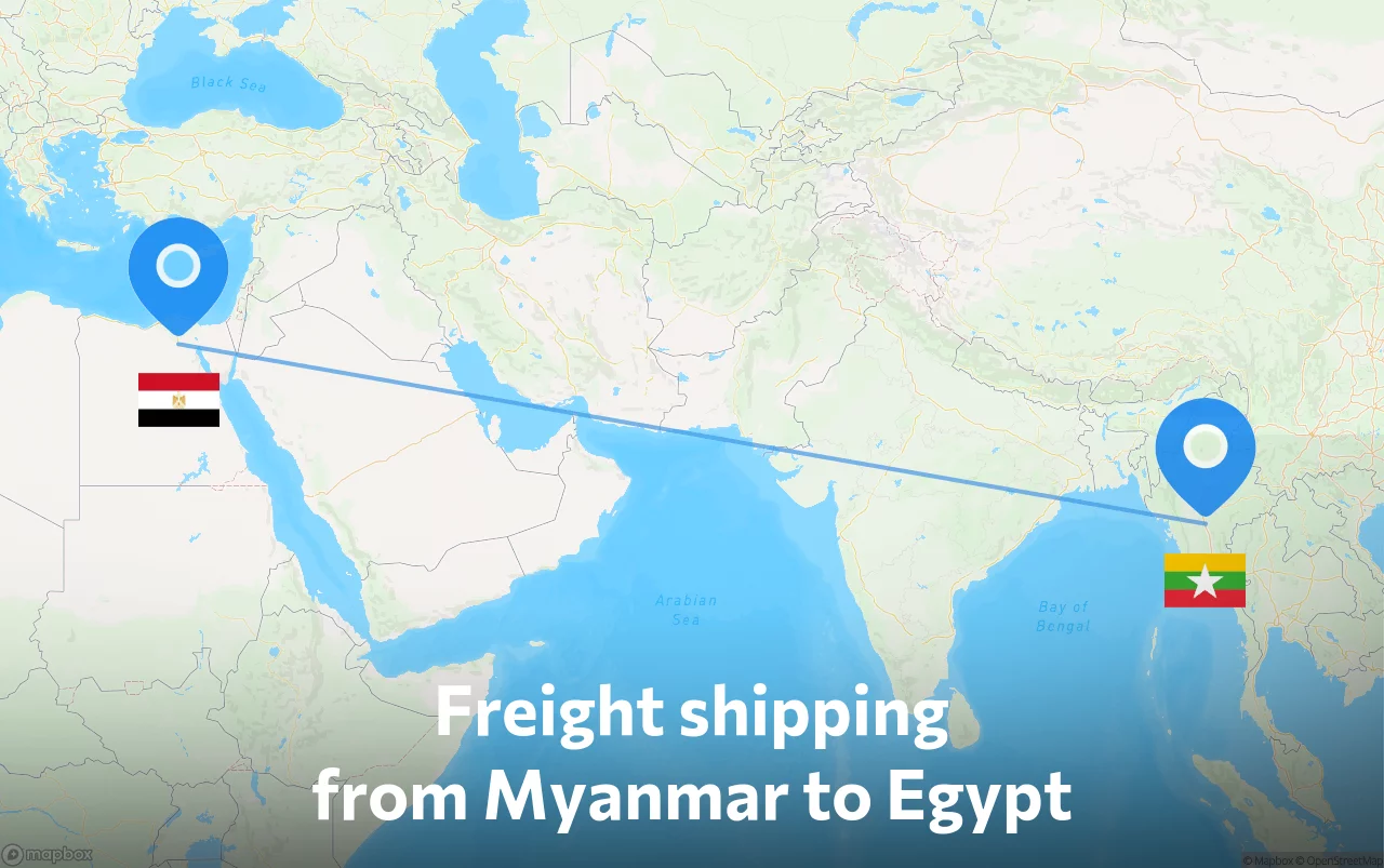 Shipping route from Myanmar to Egypt