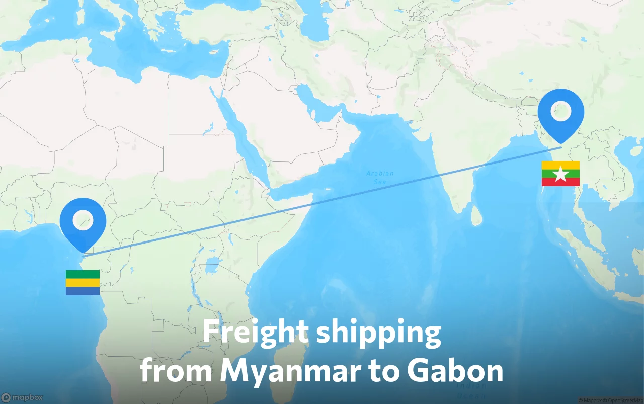 Shipping route from Myanmar to Gabon