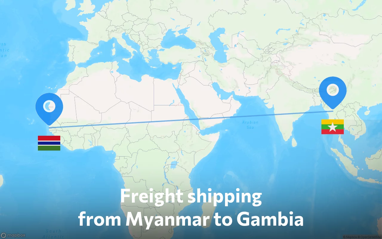 Shipping route from Myanmar to Gambia