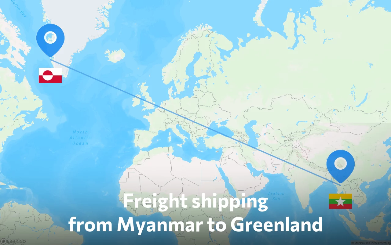 Shipping route from Myanmar to Greenland