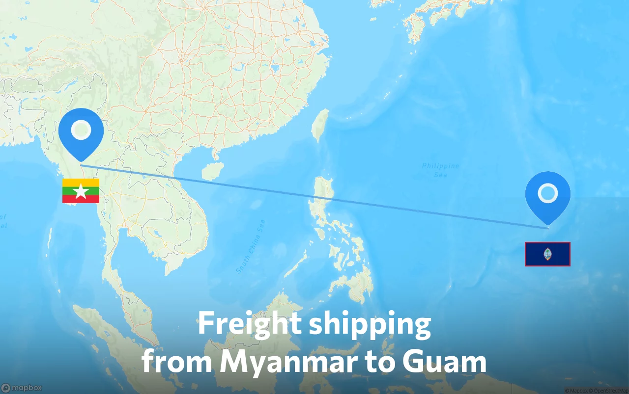 Shipping route from Myanmar to Guam