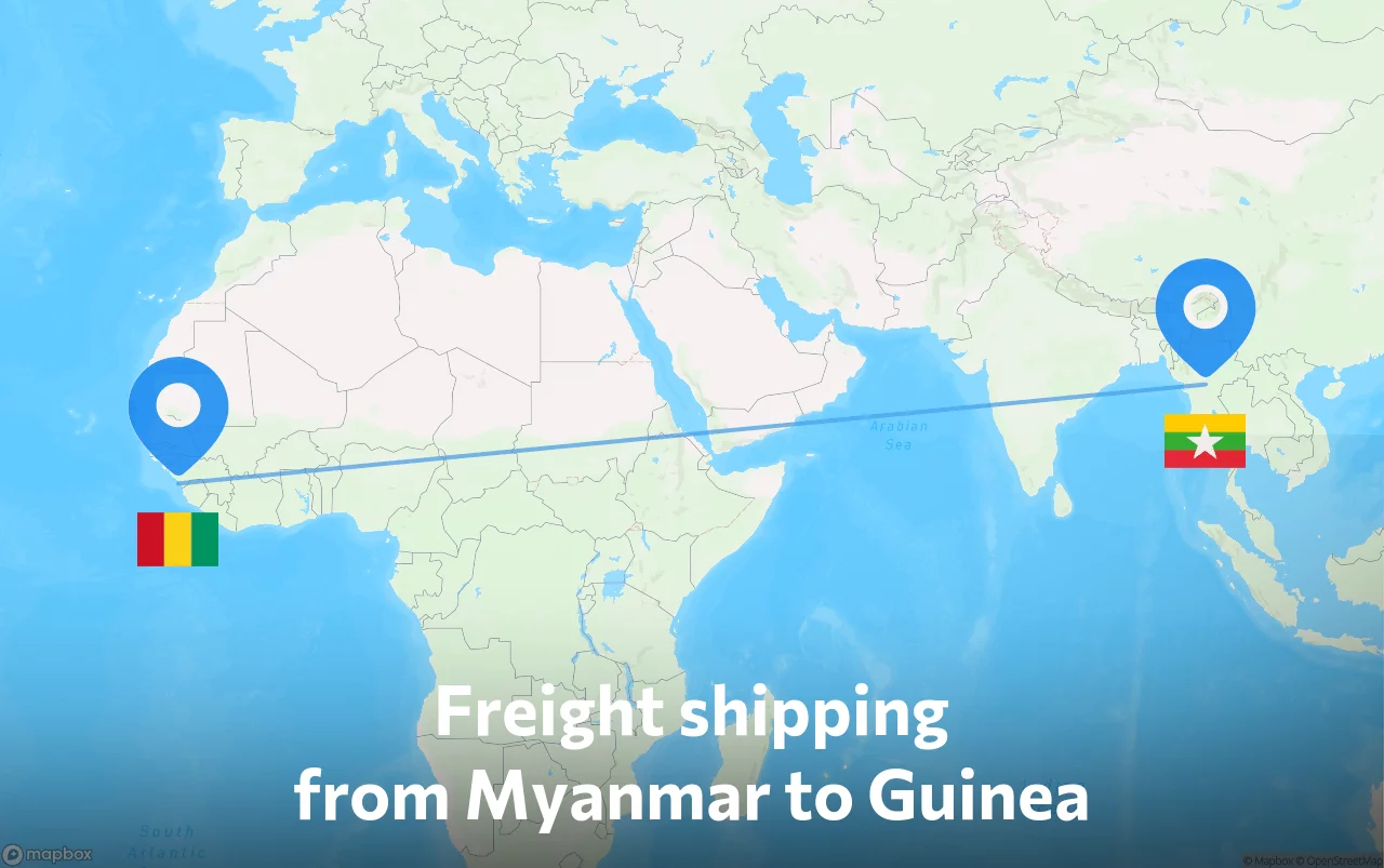 Shipping route from Myanmar to Guinea