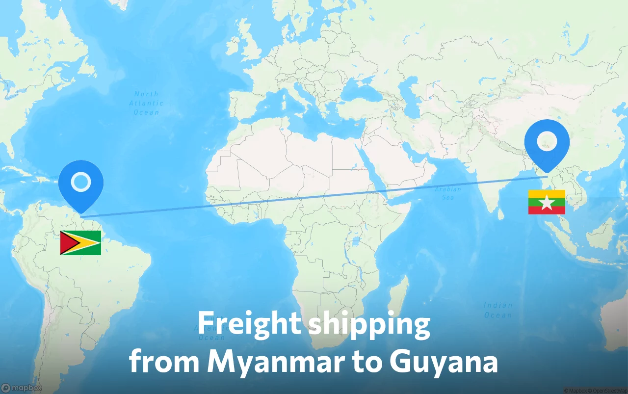 Shipping route from Myanmar to Guyana