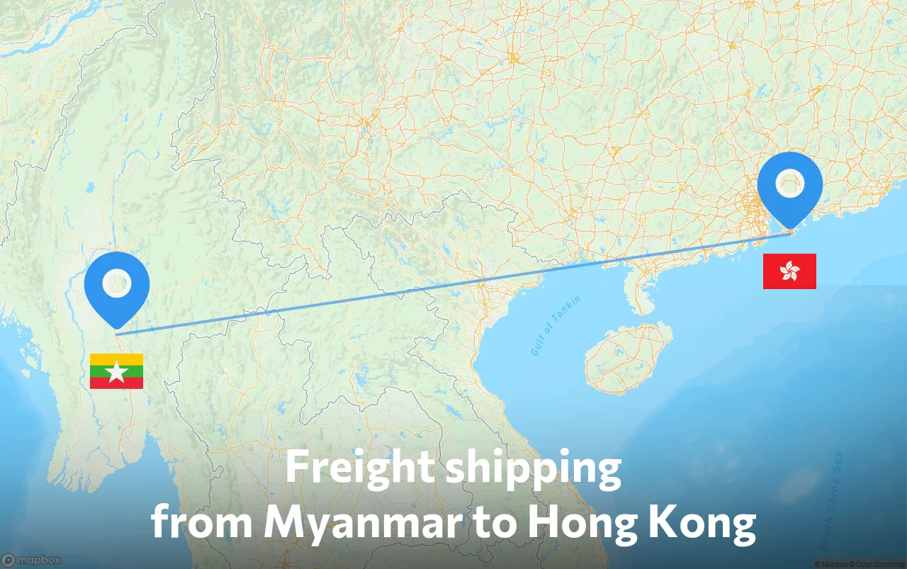Shipping route from Myanmar to Hong Kong