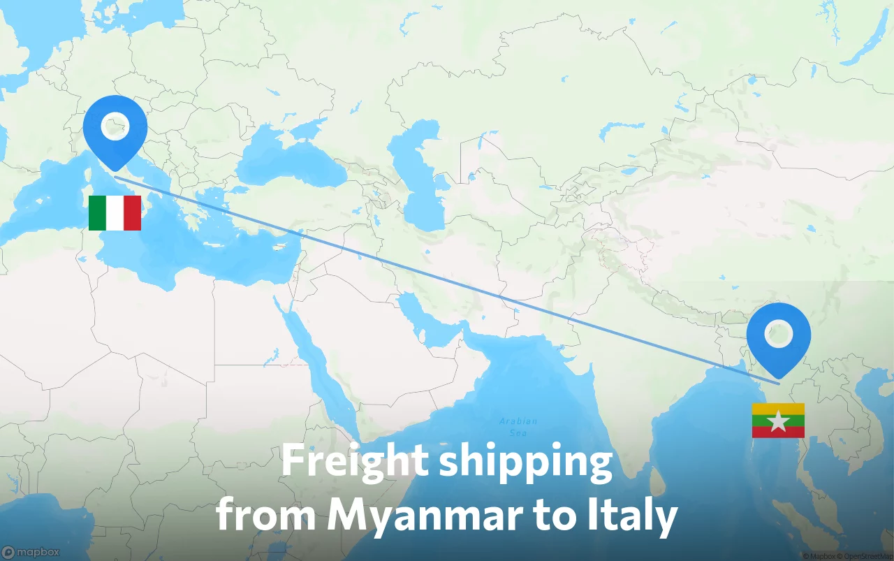 Shipping route from Myanmar to Italy