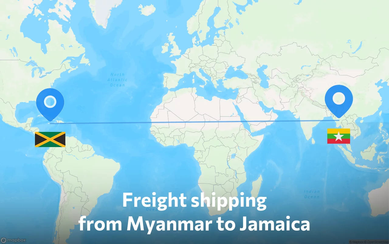 Shipping route from Myanmar to Jamaica