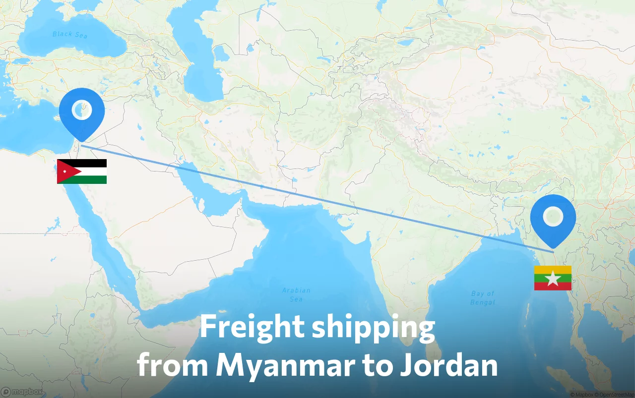 Shipping route from Myanmar to Jordan