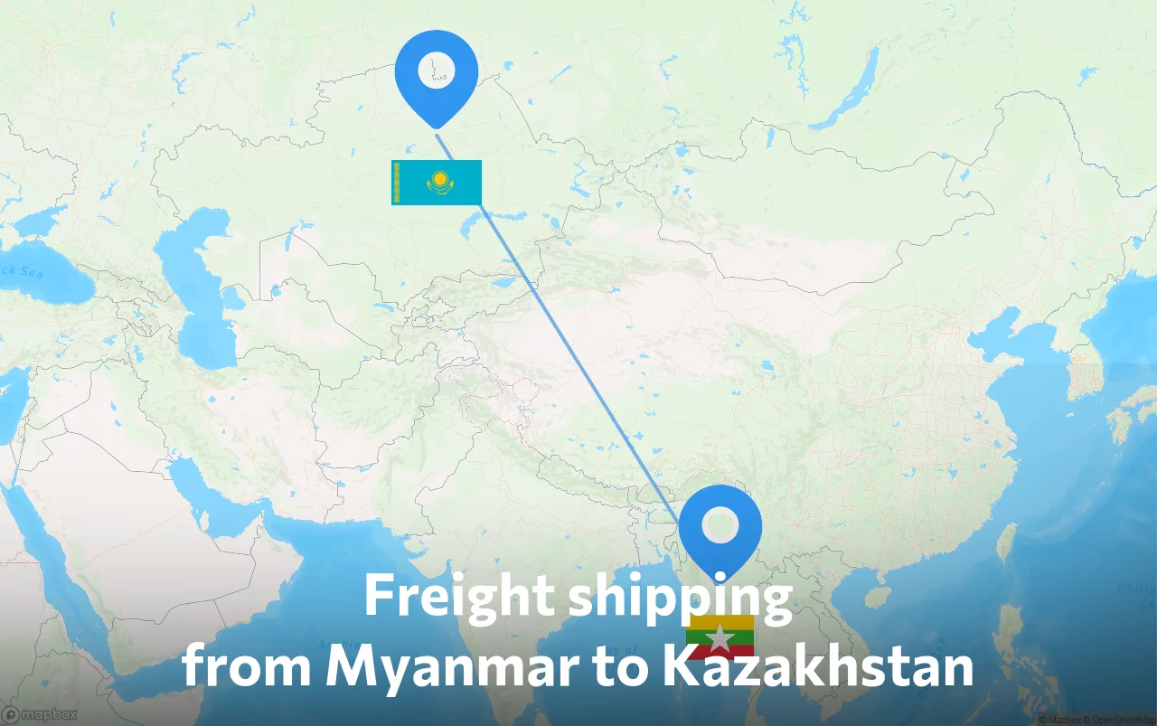 Shipping route from Myanmar to Kazakhstan