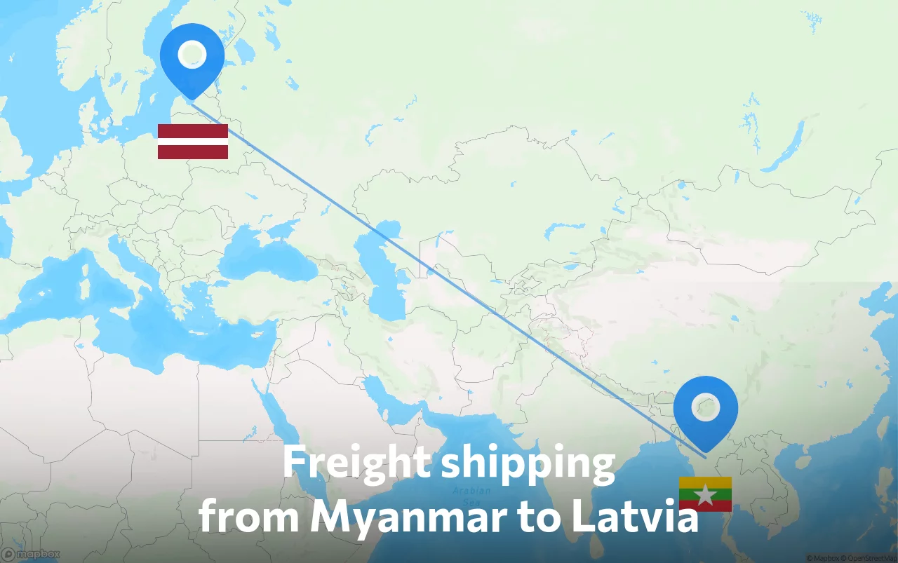 Shipping route from Myanmar to Latvia