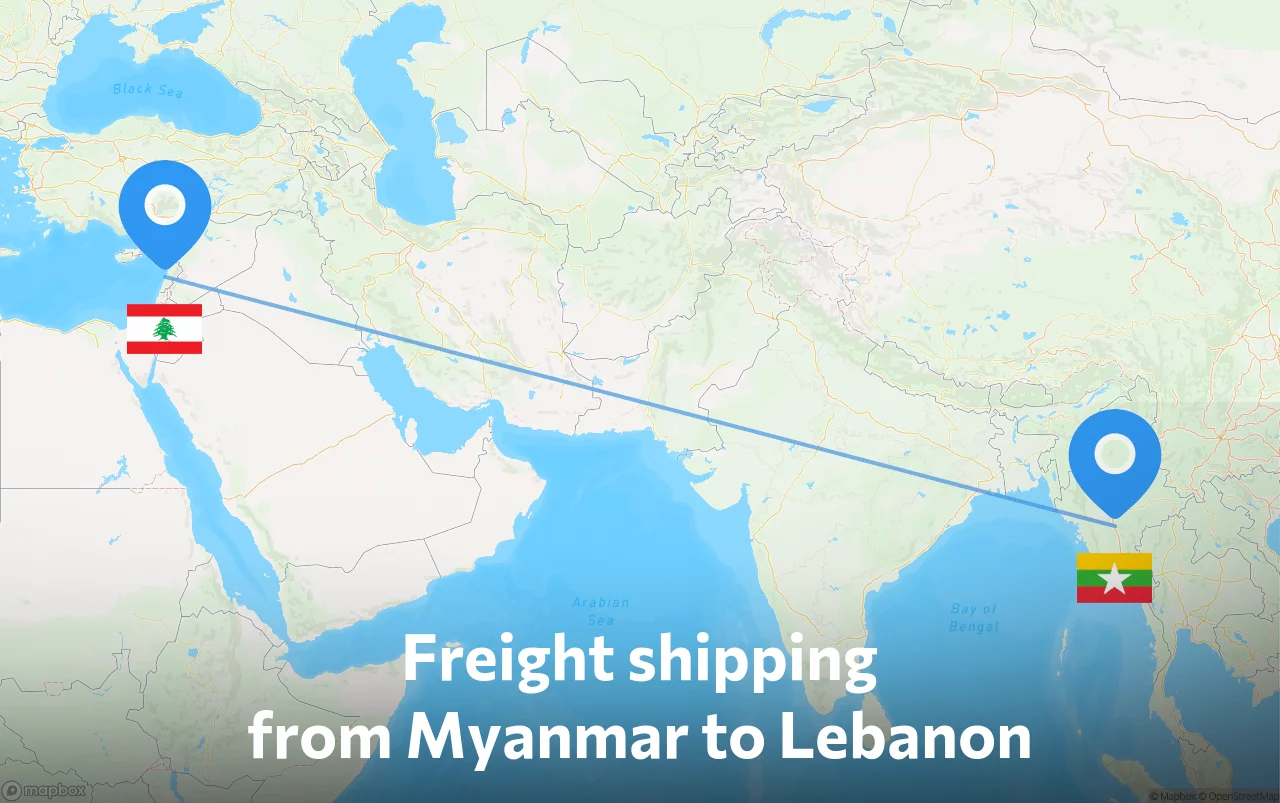 Shipping route from Myanmar to Lebanon