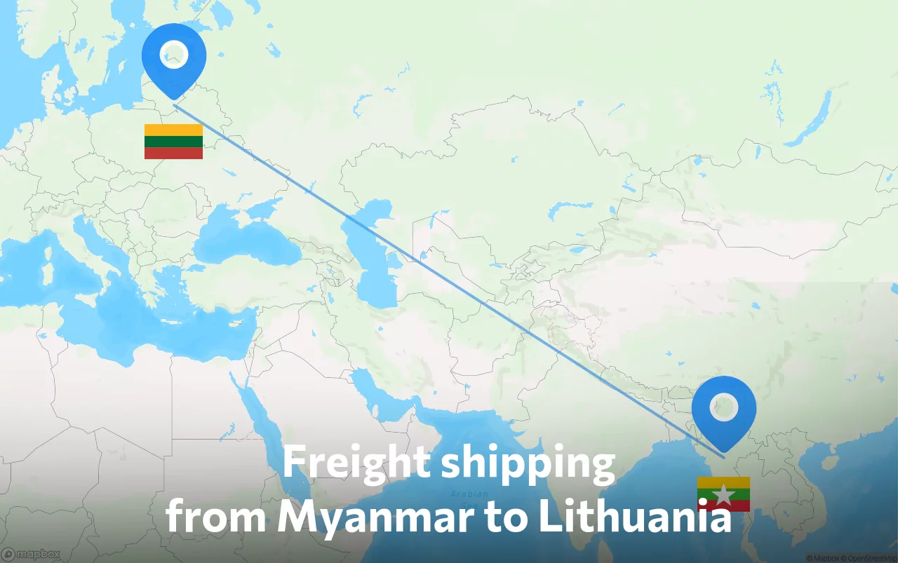 Shipping route from Myanmar to Lithuania
