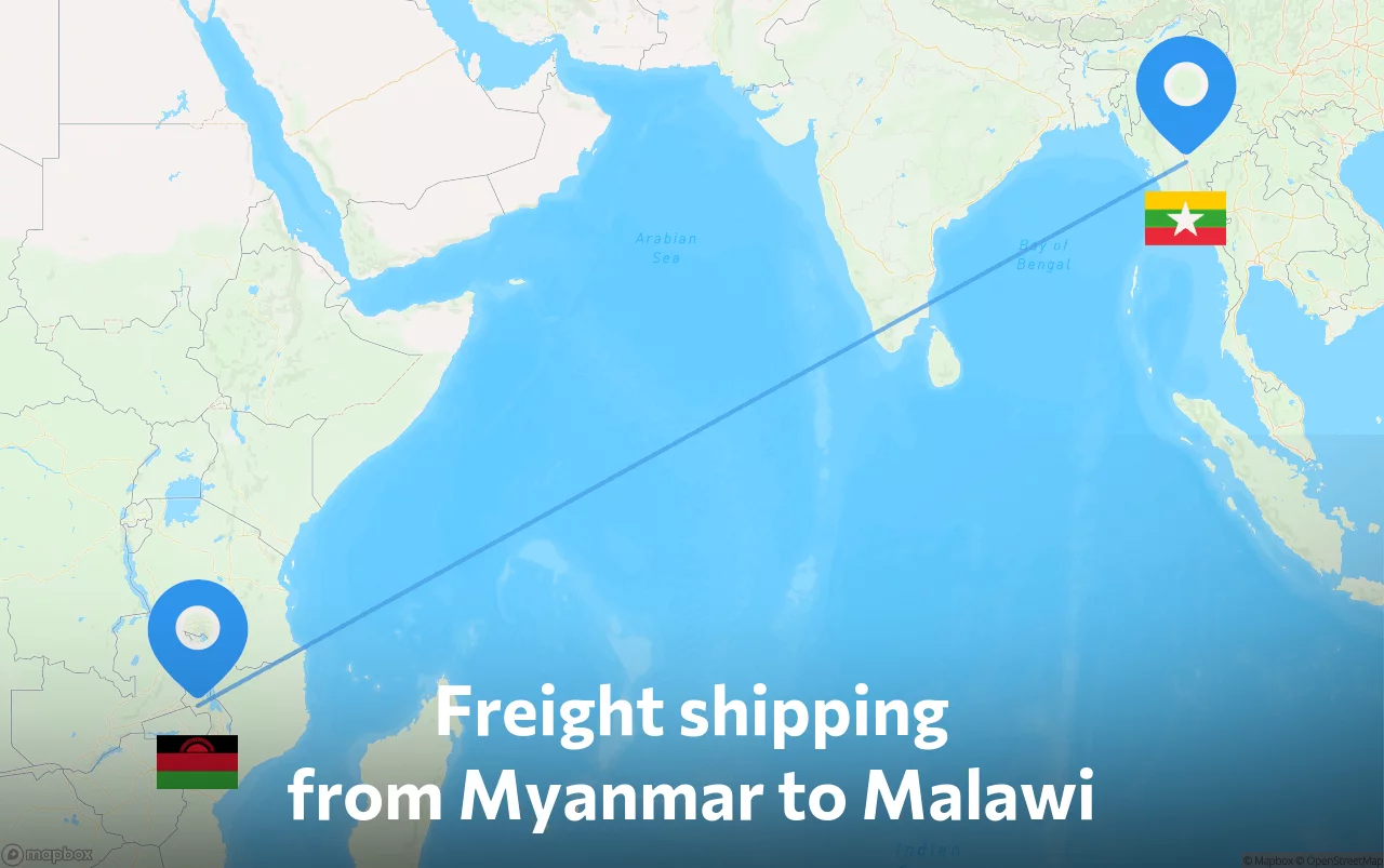 Shipping route from Myanmar to Malawi