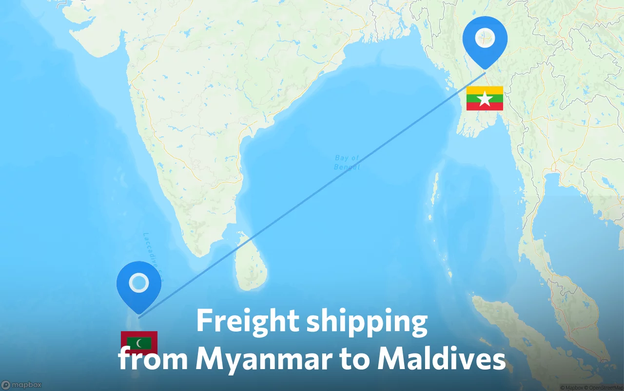 Shipping route from Myanmar to Maldives