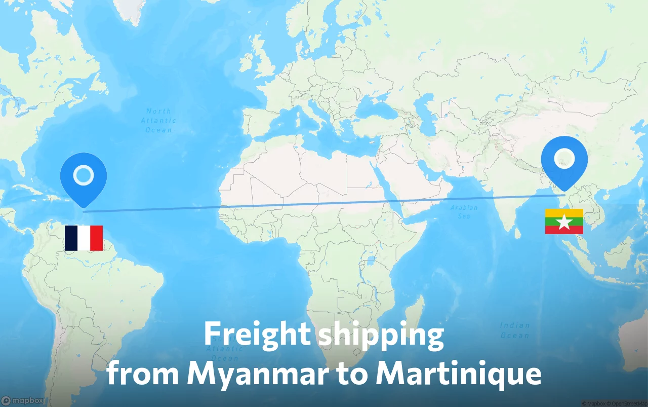 Shipping route from Myanmar to Martinique