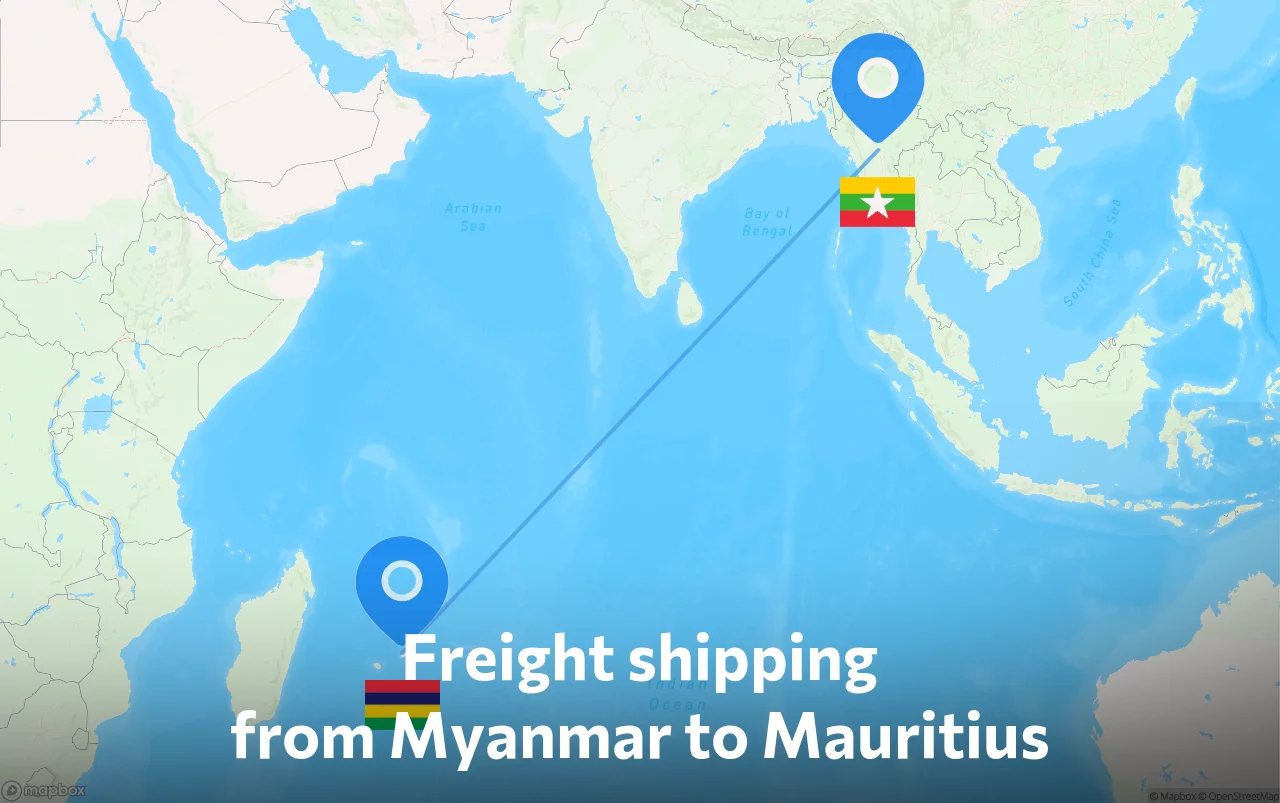 Shipping route from Myanmar to Mauritius