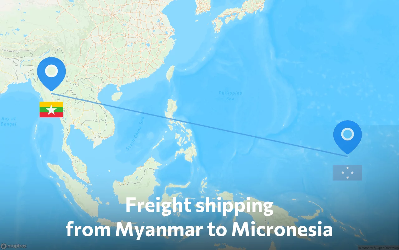 Shipping route from Myanmar to Micronesia