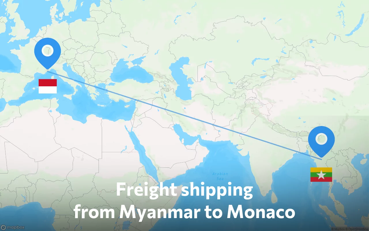 Shipping route from Myanmar to Monaco