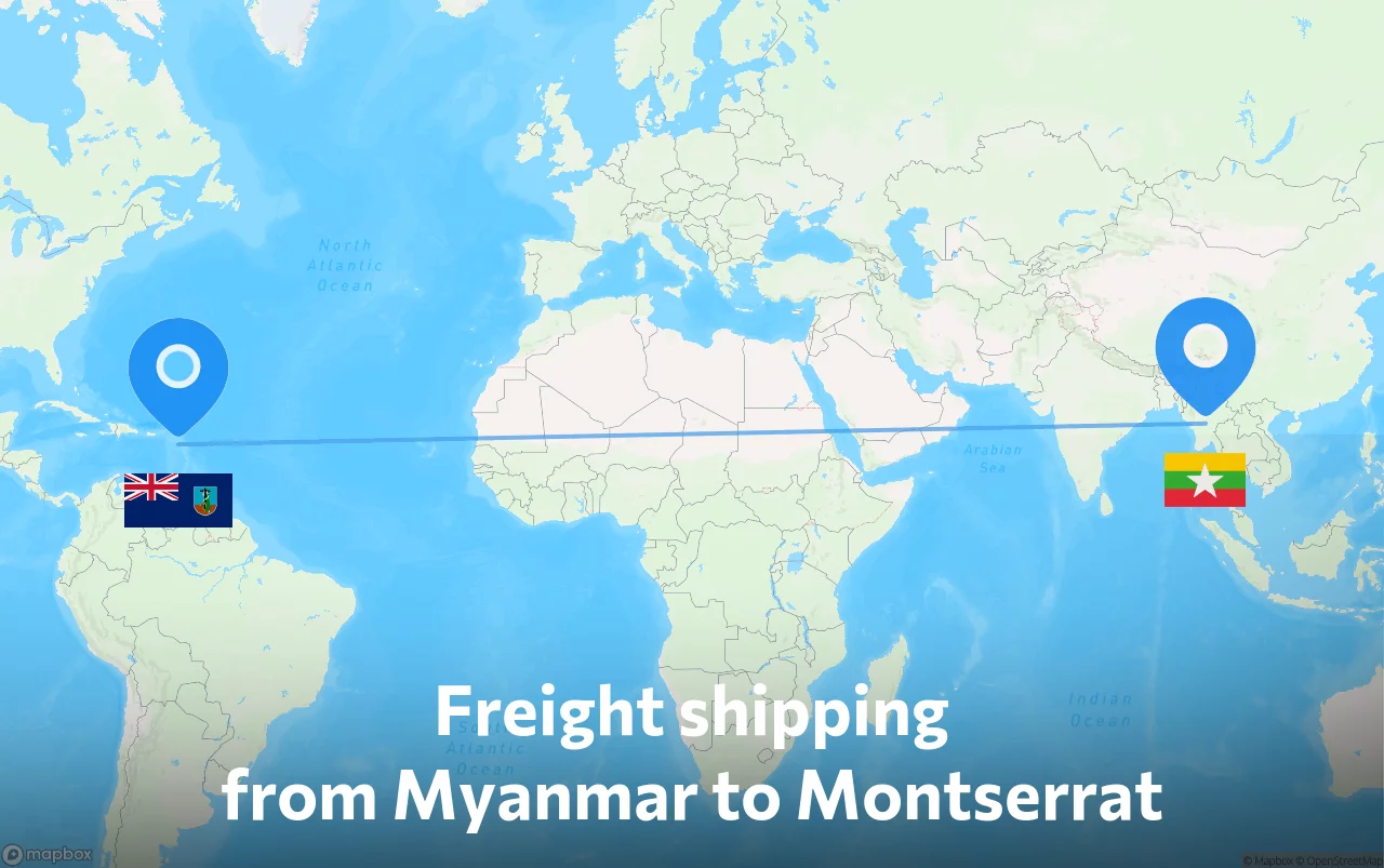 Shipping route from Myanmar to Montserrat