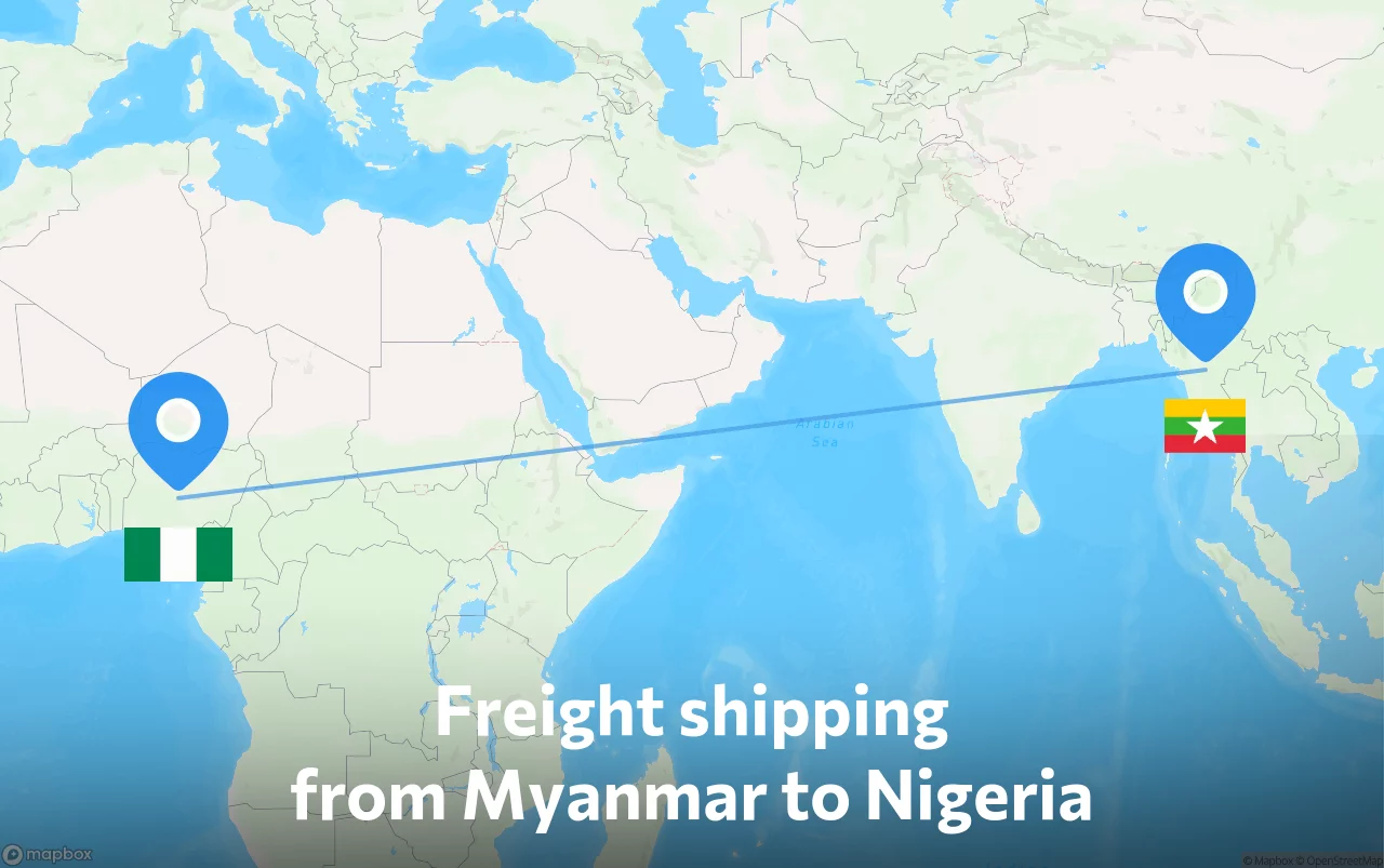 Shipping route from Myanmar to Nigeria