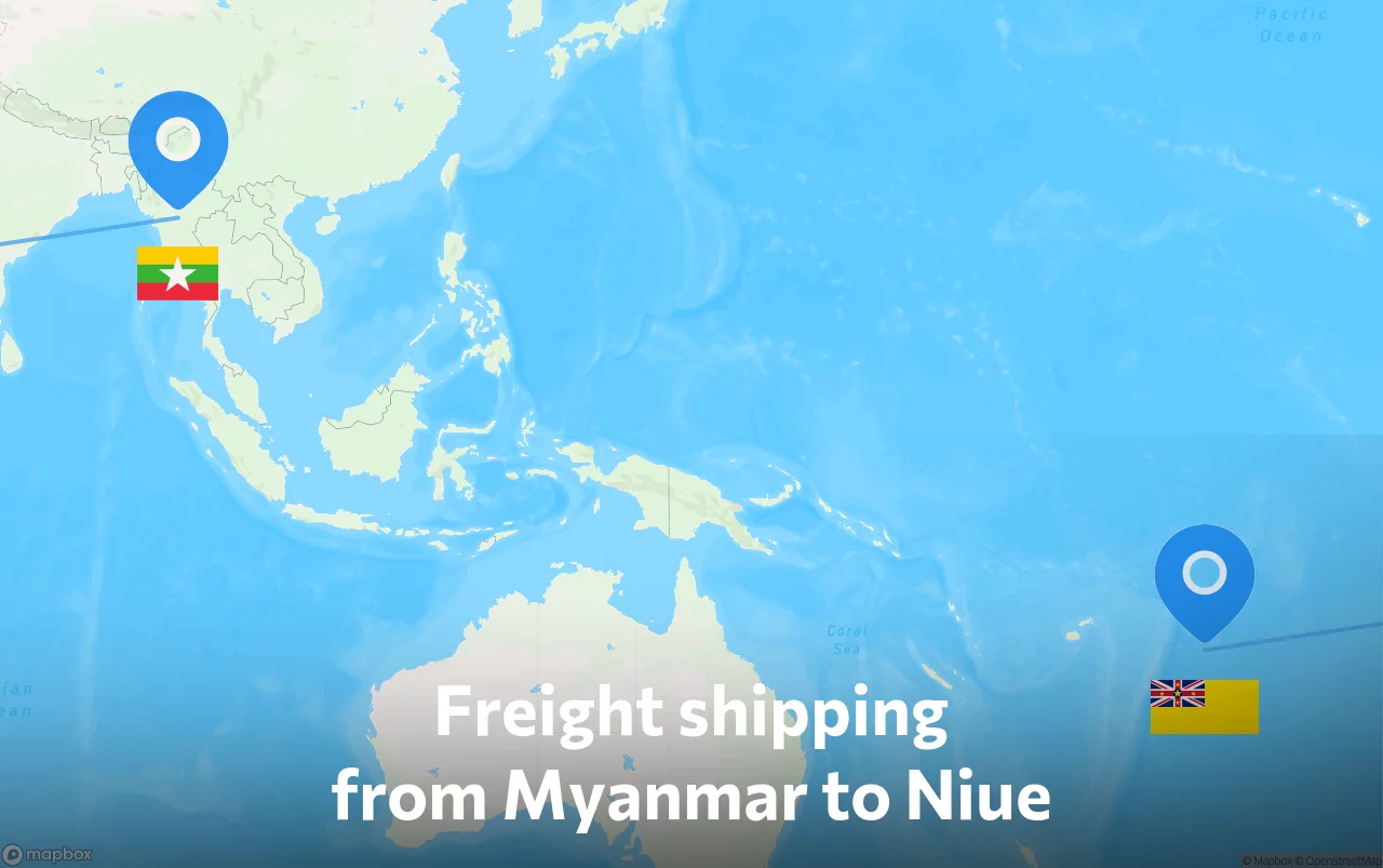 Shipping route from Myanmar to Niue