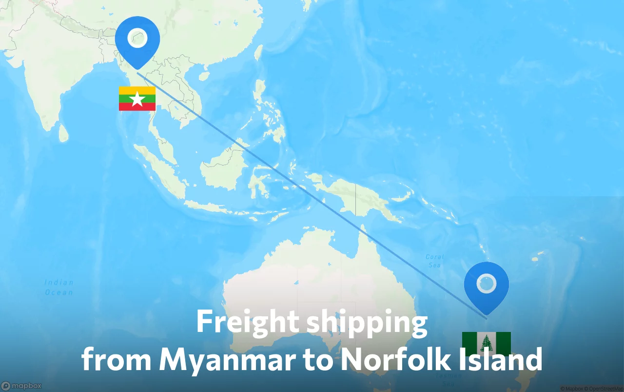 Shipping route from Myanmar to Norfolk Island