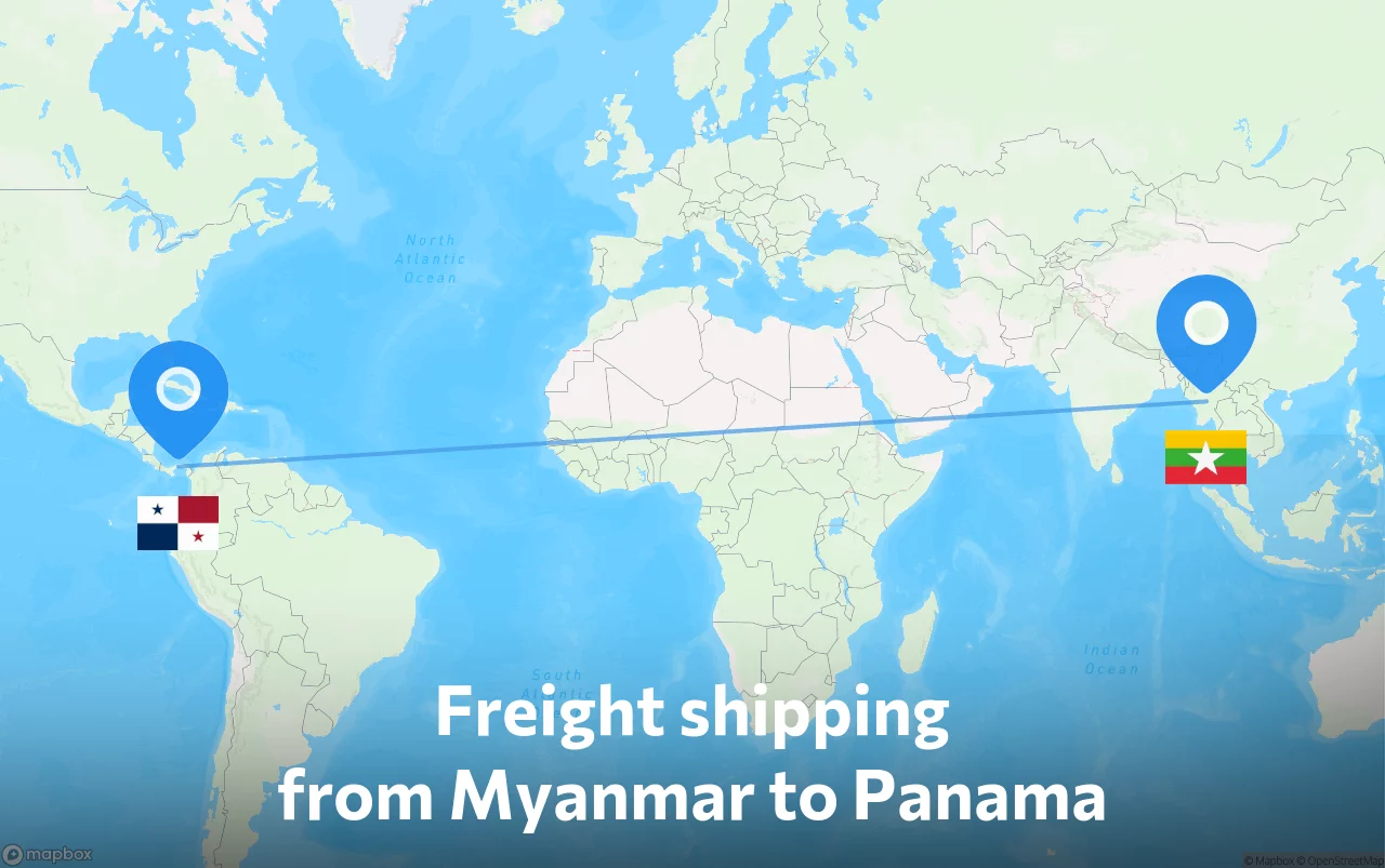 Shipping route from Myanmar to Panama