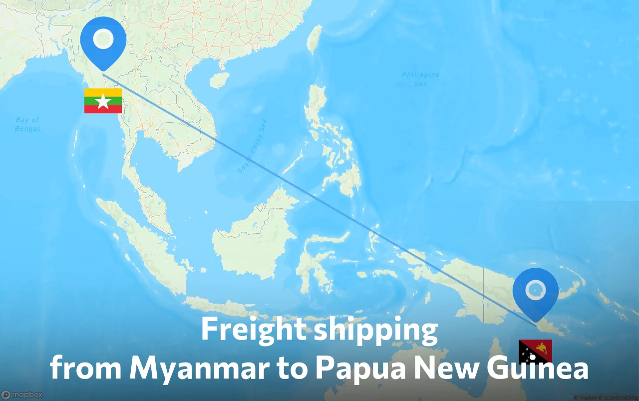 Shipping route from Myanmar to Papua New Guinea