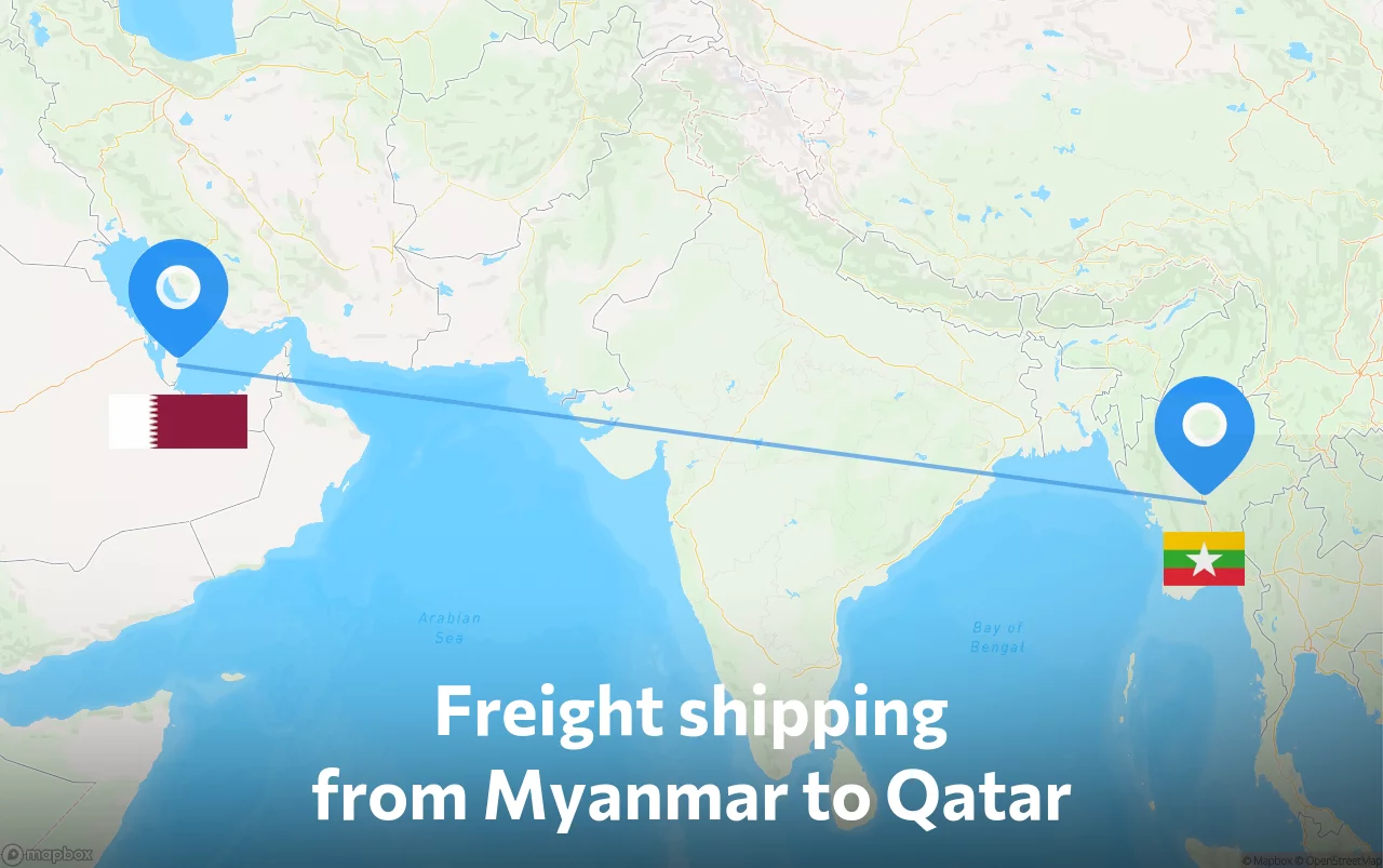 Shipping route from Myanmar to Qatar