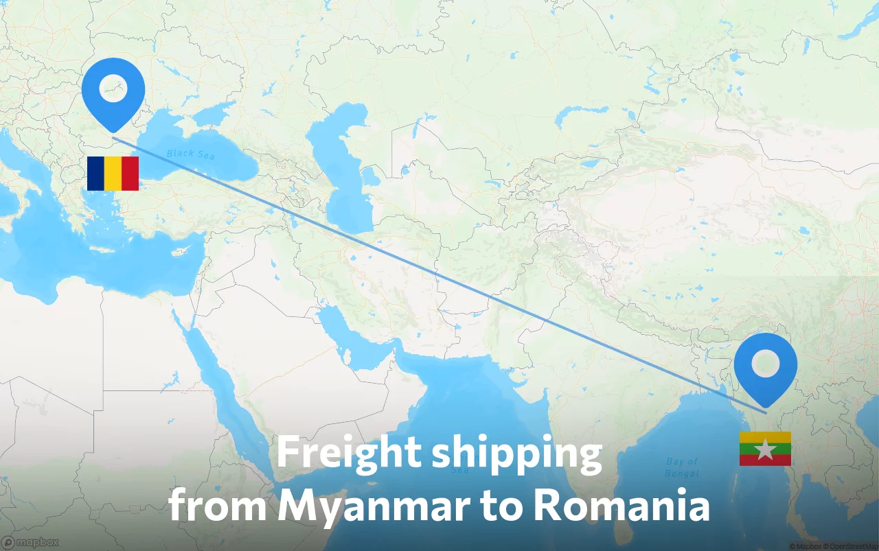 Shipping route from Myanmar to Romania