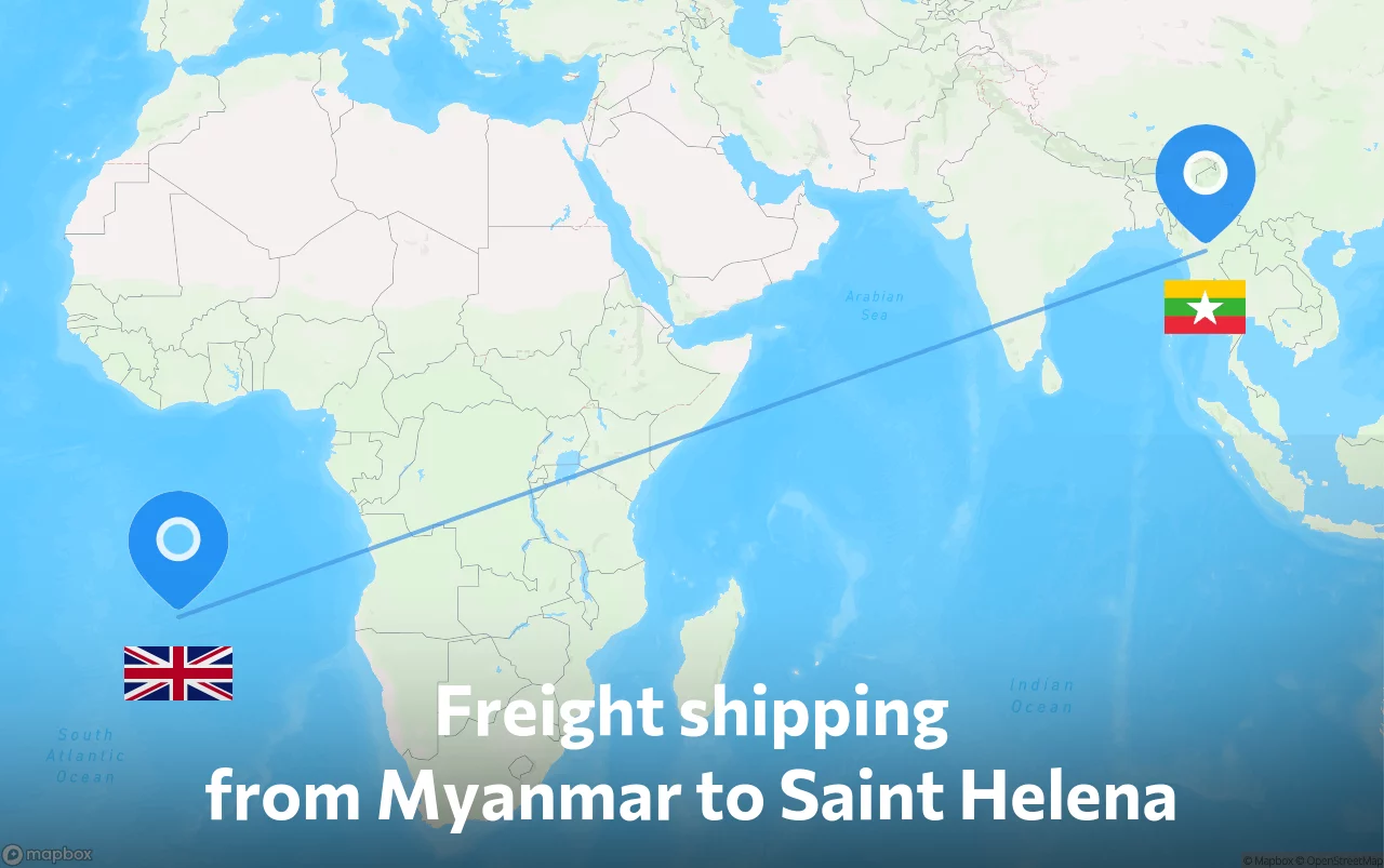 Shipping route from Myanmar to Saint Helena