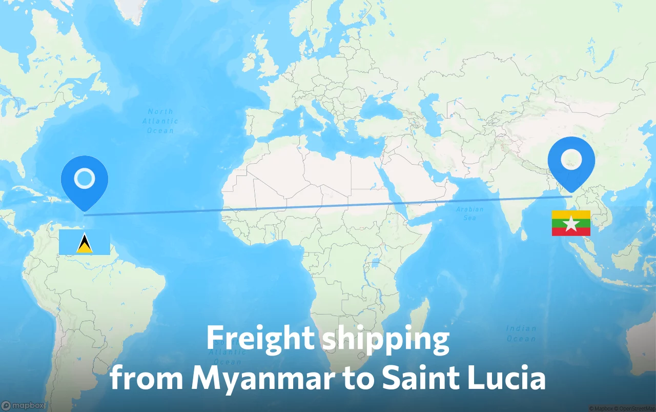 Shipping route from Myanmar to Saint Lucia