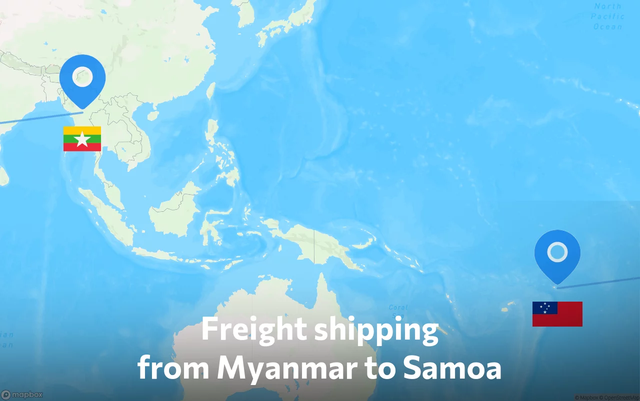 Shipping route from Myanmar to Samoa