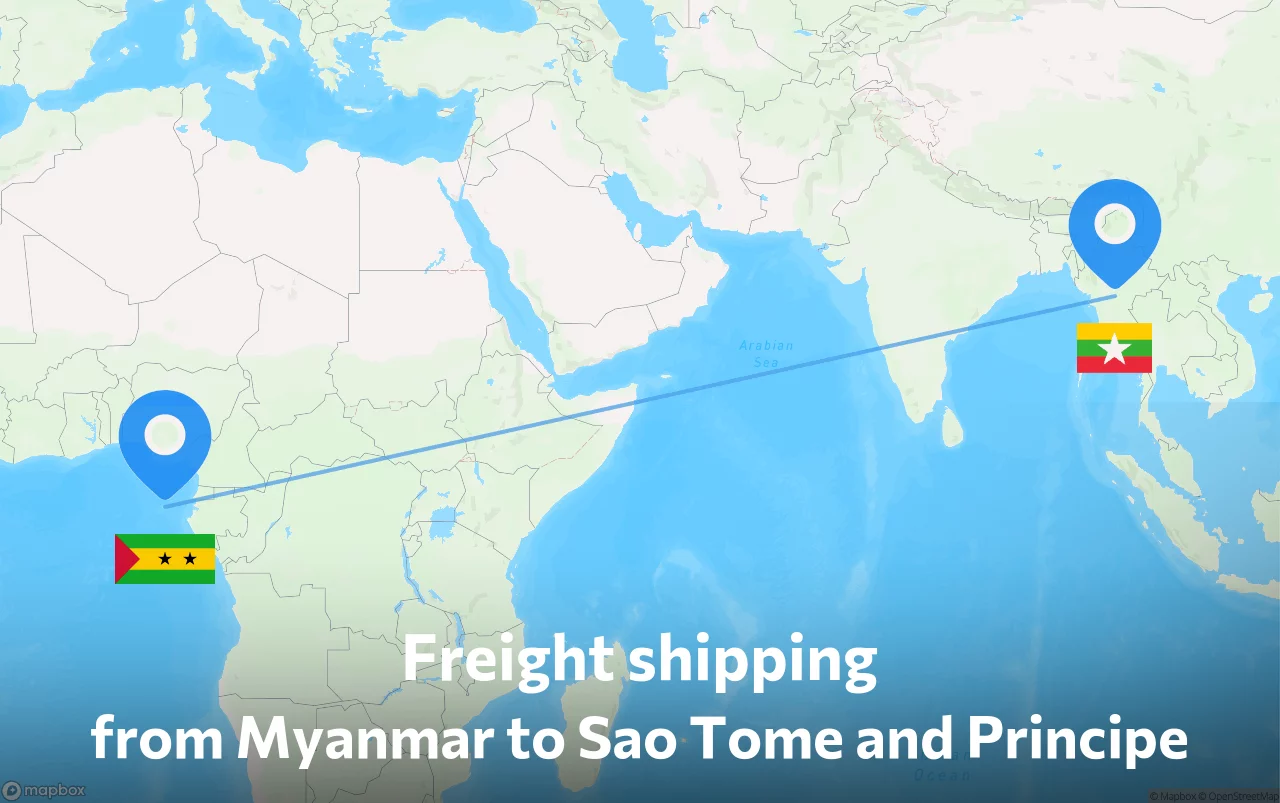 Shipping route from Myanmar to Sao Tome and Principe