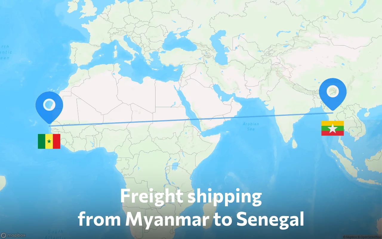 Shipping route from Myanmar to Senegal