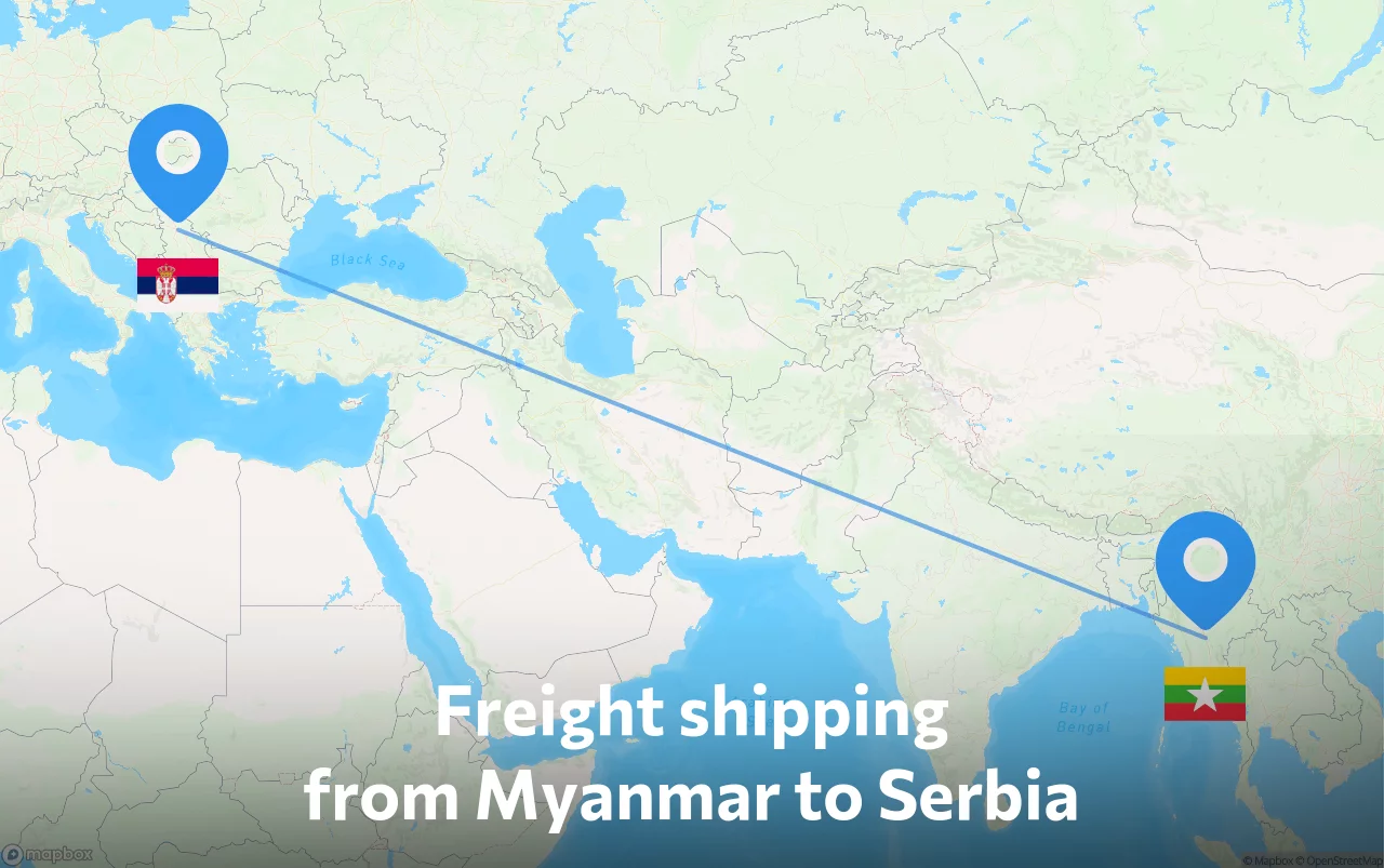 Shipping route from Myanmar to Serbia