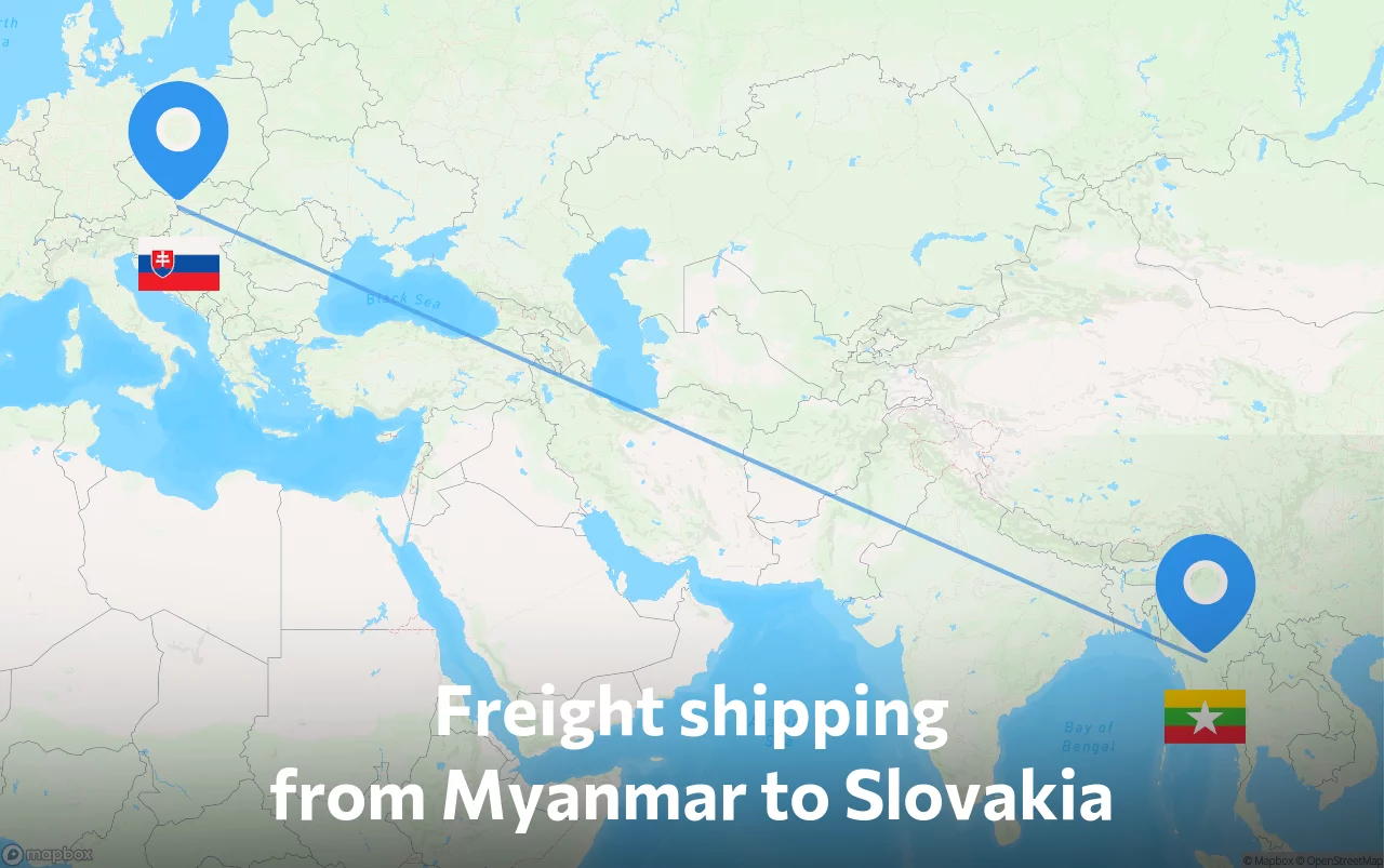 Shipping route from Myanmar to Slovakia
