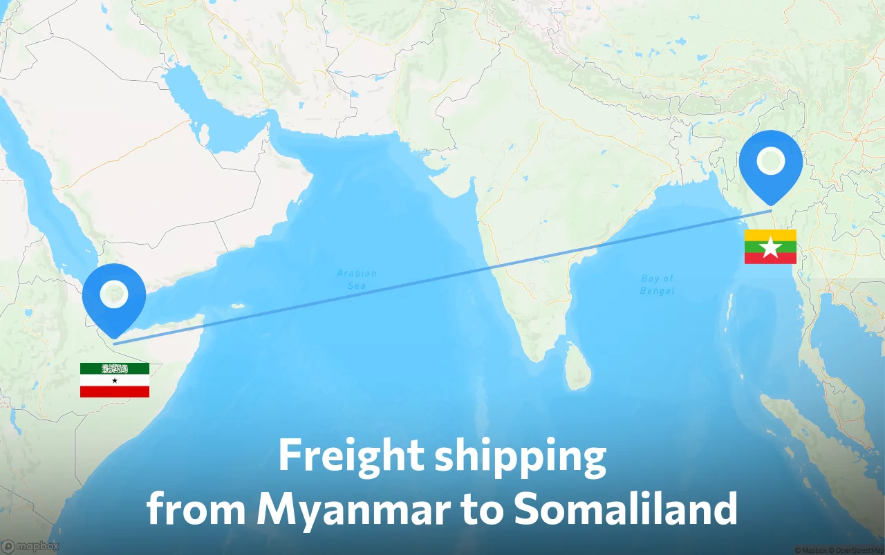 Shipping route from Myanmar to Somaliland